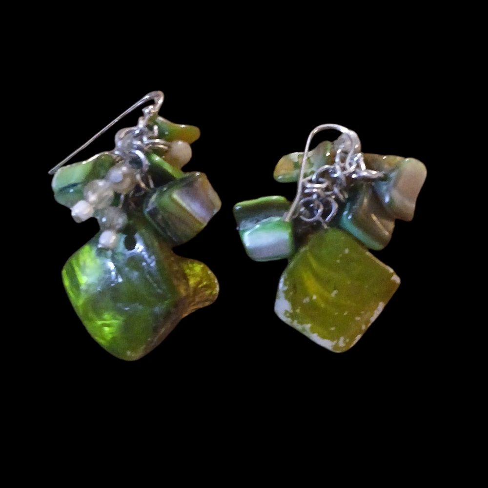 Chic Green and Silver Cluster Earrings